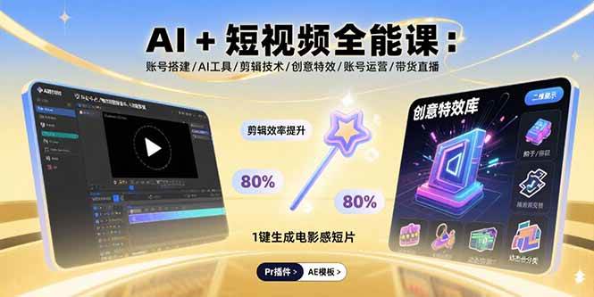 （15862期）AI+短视频全能课：账号搭建/AI工具/剪辑技术/创意特效/账号运营/带货直播-优优云网创