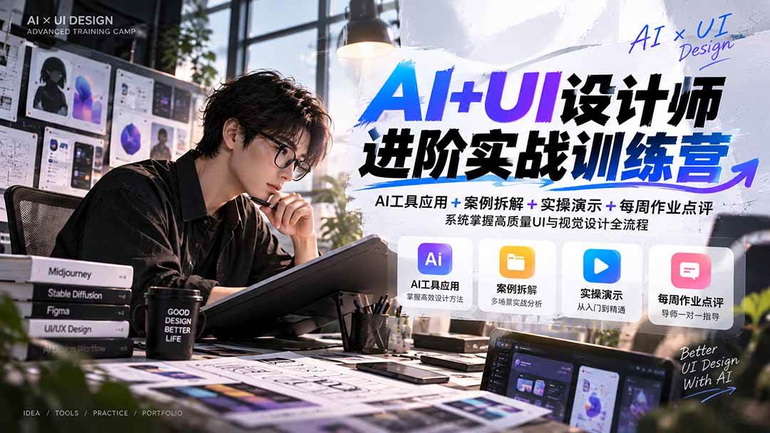 （20905期）【无水印】AI+UI设计师进阶训练营-第4期：AI工具应用+案例拆解+实操演示+作业点评，掌握高质量UI与视觉设计全流程-优优云网创