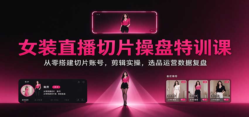 女装直播切片操盘特训课：从零搭建切片账号，剪辑实操，选品运营数据复盘-优优云网创