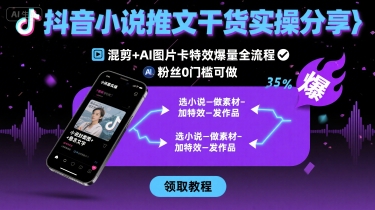抖音小说推文干货实操分享,混剪+AI图片卡特效爆量全流程,0粉丝0门槛可做-优优云网创
