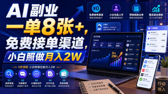 AI副业一单8张+，免费接单渠道，小白照做月入2W【揭秘】-优优云网创