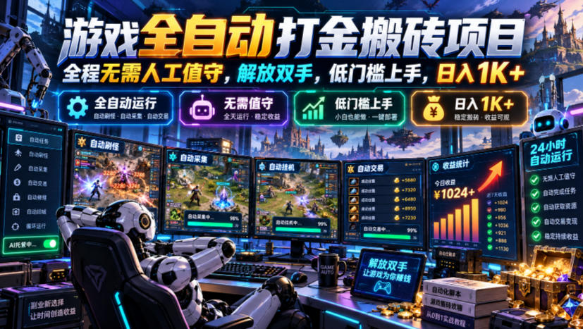 游戏全自动打金搬砖项目，全程无需人工值守，解放双手，低门槛上手，日入1K+【揭秘】-优优云网创