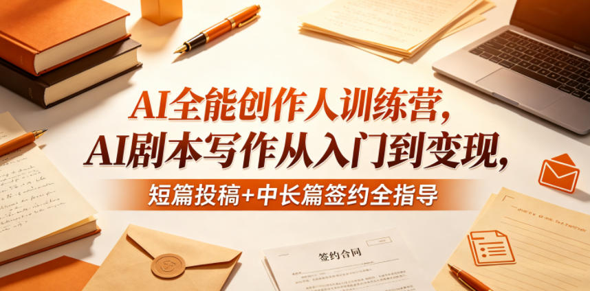 AI全能创作人训练营，AI剧本写作从入门到变现，短篇投稿+中长篇签约全指导-优优云网创
