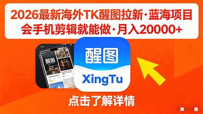 （18112期）26年最新海外Tk醒图拉新，蓝海项目，会手机剪辑就可以做，月入20000＋-优优云网创