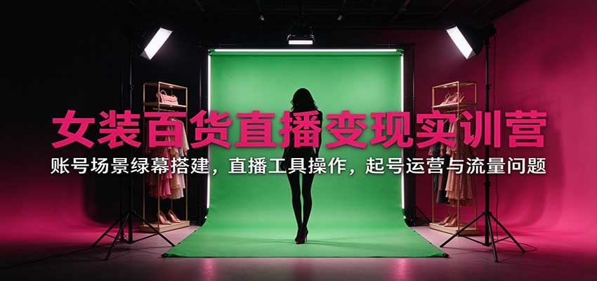 女装百货直播变现实训营：账号场景绿幕搭建，直播工具操作，起号运营与流量问题-优优云网创