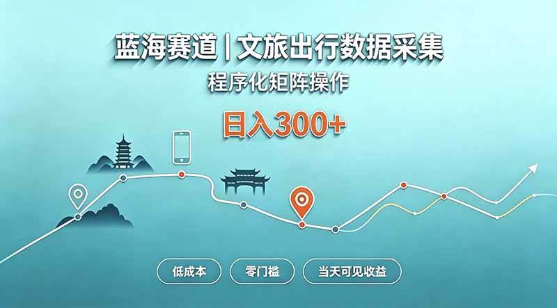 （20478期）蓝海赛道 文旅出行数据采集 程序化矩阵操作 低成本 零门槛 当天可见收益 日入300+-优优云网创