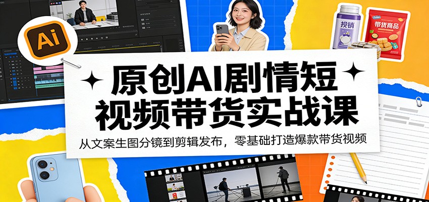 原创AI剧情短视频带货实战课：从文案生图分镜到剪辑发布，零基础打造爆款带货视频-优优云网创