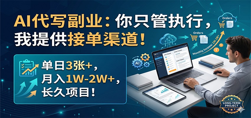 AI代写副业：你只管执行，我提供接单渠道！单日3张+，月入1W-2W+，长久项目-优优云网创