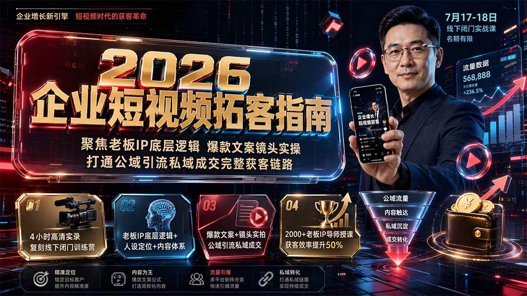 （19667期）2026企业短视频拓客指南：聚焦老板IP底层逻辑，爆款文案镜头实操，打通公域引流私域成交完整获客链路-优优云网创