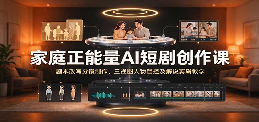 家庭正能量AI短剧创作课：剧本改写分镜制作，三视图人物管控及解说剪辑教学-优优云网创