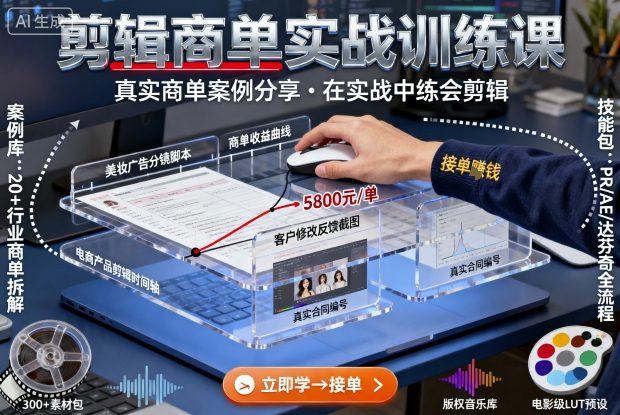 剪辑商单实战训练课，真实商单案例分享，在实战中练会剪辑-优优云网创