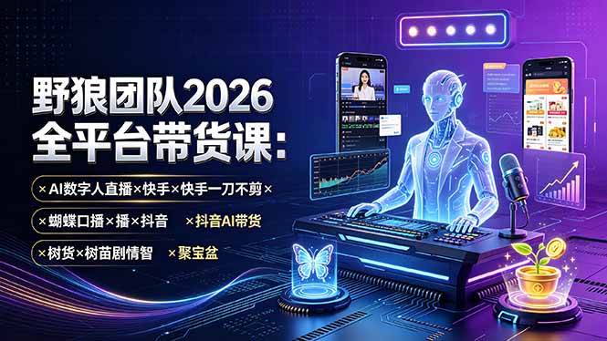（19511期）野狼团队2026全平台带货课-7月：AI数字人直播×快手一刀不剪×蝴蝶口播×抖音AI带货×树苗剧情智剪×聚宝盆-优优云网创