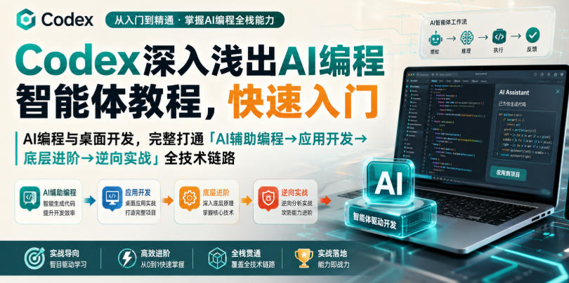 Codex深入浅出AI编程智能体教程，快速入门AI编程与桌面开发，打通「AI辅助编程→应用开发→底层进阶→逆向实战」全技术链路-优优云网创
