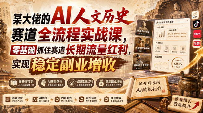某大佬的AI人文历史赛道全流程实战课，零基础抓住赛道长期流量红利，实现稳定副业增收（更新）-优优云网创