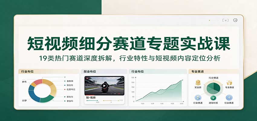 短视频细分赛道专题实战课：19类热门赛道深度拆解，行业特性与短视频内容定位分析-优优云网创