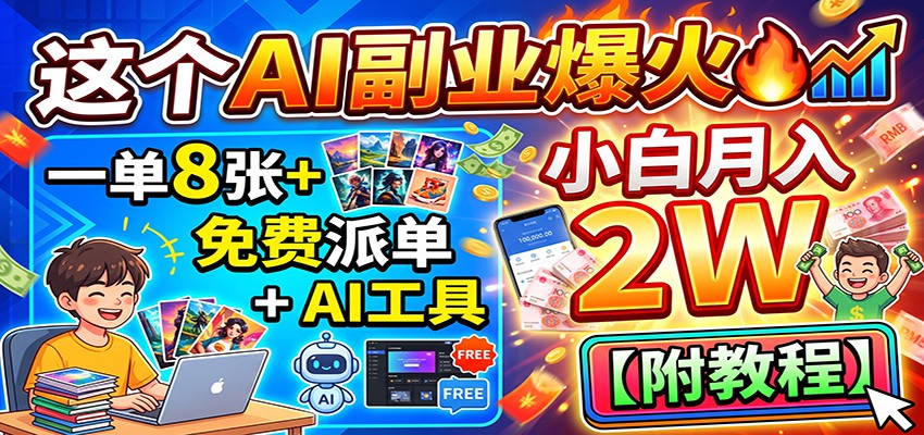 这个AI副业爆火！一单8张+，免费派单+AI工具，小白月入2W【附教程】-优优云网创