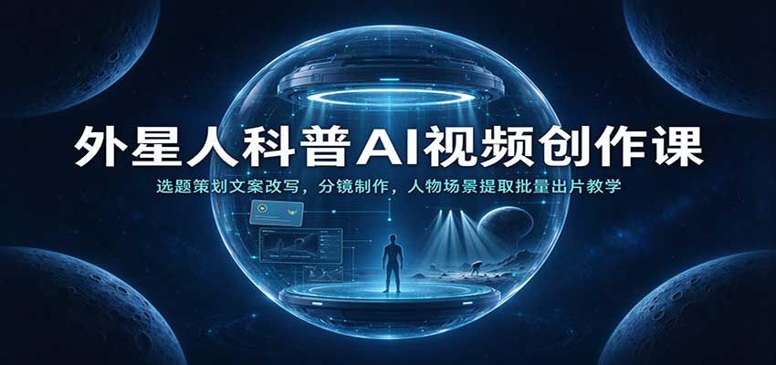 外星人科普AI视频创作课：选题策划文案改写，分镜制作，人物场景提取批量出片教学-优优云网创