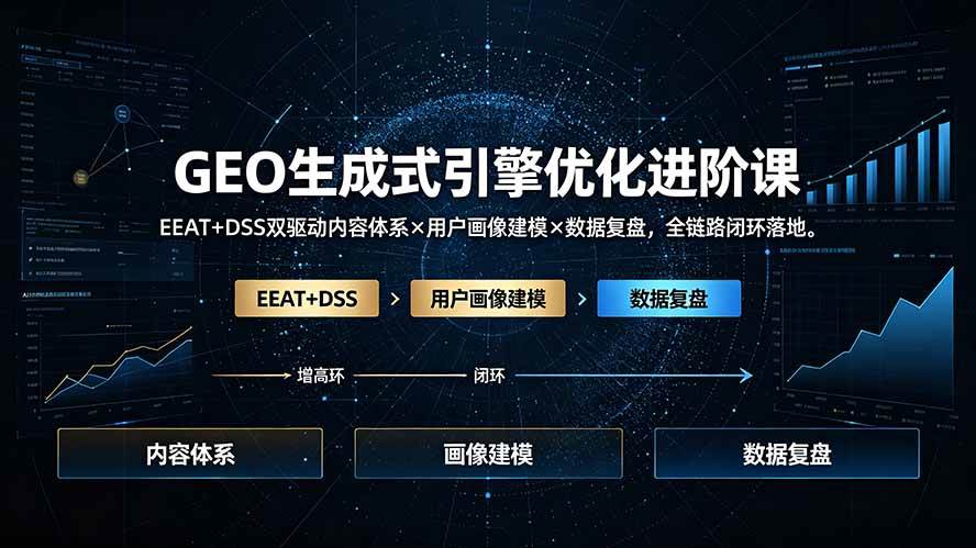 (19269期)GEO生成式引擎优化进阶课:EEAT+DSS双驱动内容体系×用户画像建模×数据复盘,全链路闭环落地-优优云网创