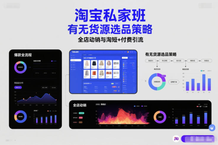淘宝私家班，有无货源选品策略，高成功率爆款全流程打法，全店动销与淘短+付费引流（更新2026）-优优云网创