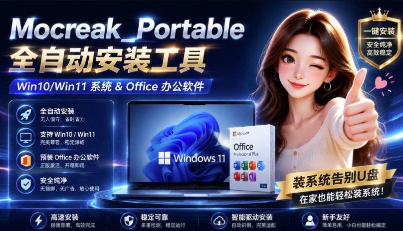 Mocreak全自动安装office和win10、win11系统，告别U盘装系统，使用安全可靠-优优云网创