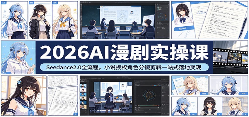 2026AI漫剧实操课：Seedance2.0全流程，小说授权角色分镜剪辑一站式落地变现-优优云网创