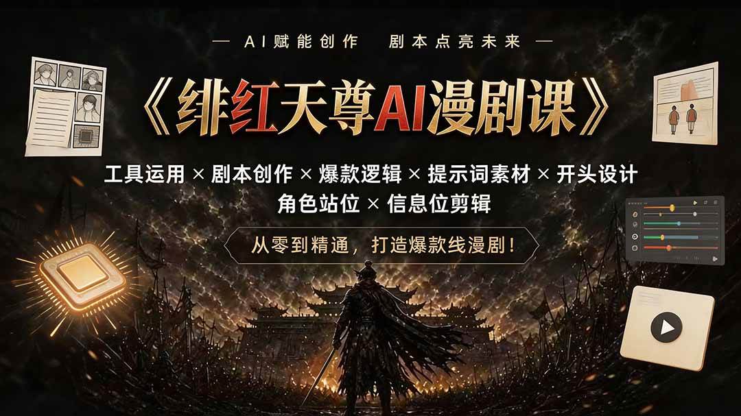 （19597期）绯红天尊AI漫剧课｜工具运用×剧本创作×爆款逻辑×提示词素材×开头设计×角色站位×信息位剪辑-优优云网创