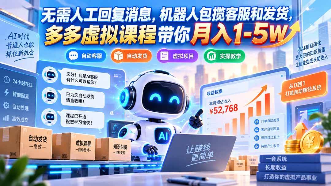 （20615期）无需人工回复消息，机器人包揽客服和发货，多多虚拟课程带你月入1-5W-优优云网创
