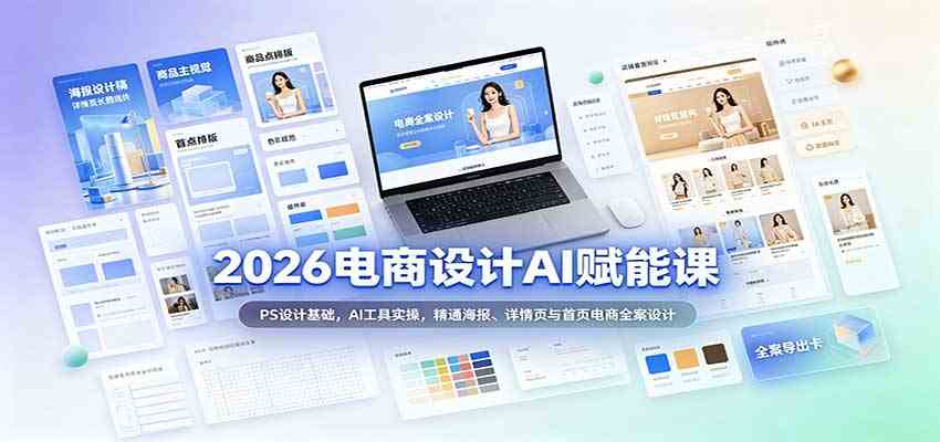2026电商设计AI赋能课：PS设计基础，AI工具实操，精通海报、详情页与首页电商全案设计-优优云网创
