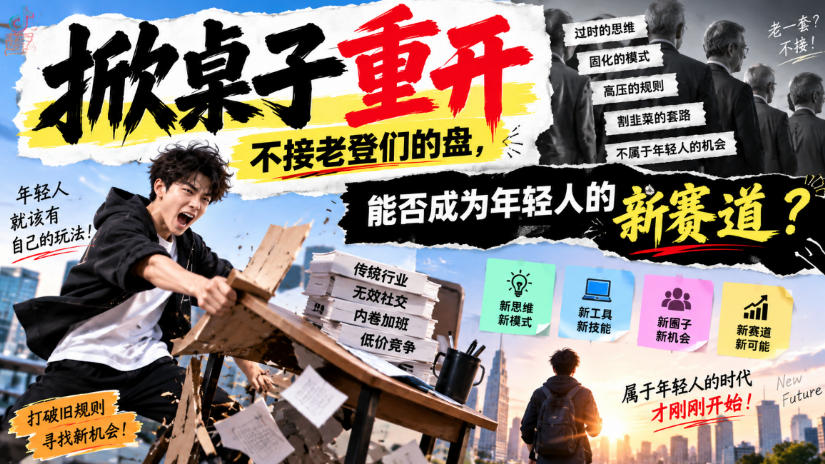 某公众号付费文章：掀桌子重开，不接老登们的盘，能否成为年轻人的新赛道？-优优云网创