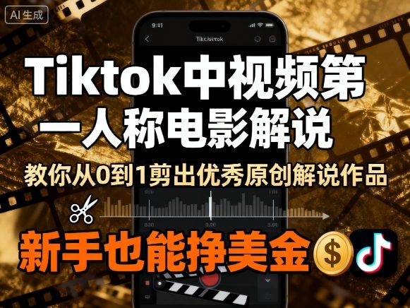 Tiktok中视频第一人称电影解说,教你从0到1剪出一个优秀的原创解说作品,新手也能挣美金-优优云网创