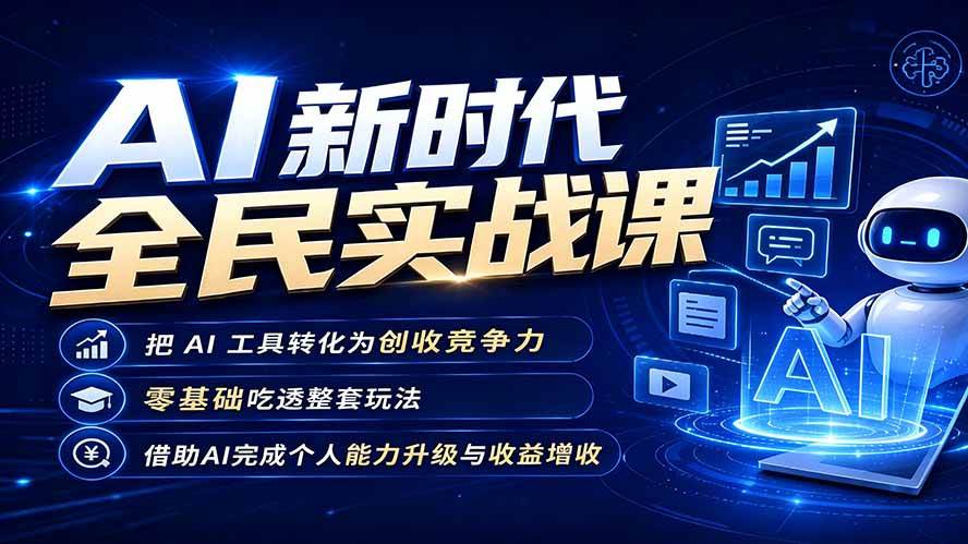 （19519期）AI新时代全民实战课，把 AI 工具转化为创收竞争力，零基础吃透整套玩法，借助AI完成个人能力升级与收益增收。-优优云网创