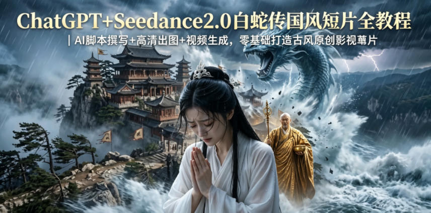 ChatGPT+Seedance2.0白蛇传国风短片全教程｜AI脚本撰写+高清出图+视频生成，零基础打造古风原创影视短片-优优云网创