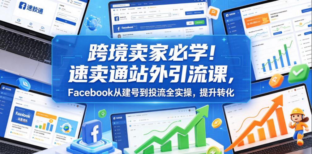 跨境卖家必学！速卖通站外引流课，Facebook从建号到投流全实操，提升转化-优优云网创