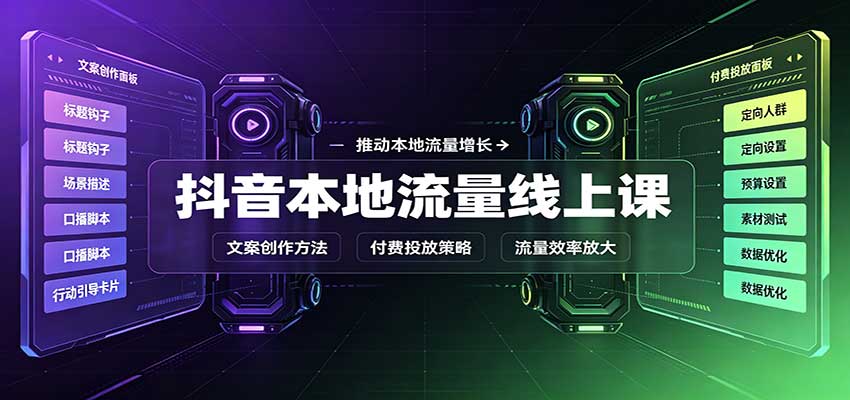 抖音本地流量线上课:账号搭建拍摄剪辑,文案创作与付费投放教学-优优云网创