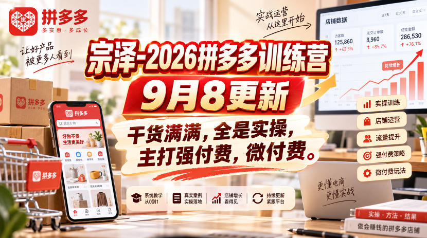 宗泽-2026拼多多训练营9月8更新，干货满满，全是实操，主打强付费，微付费-优优云网创