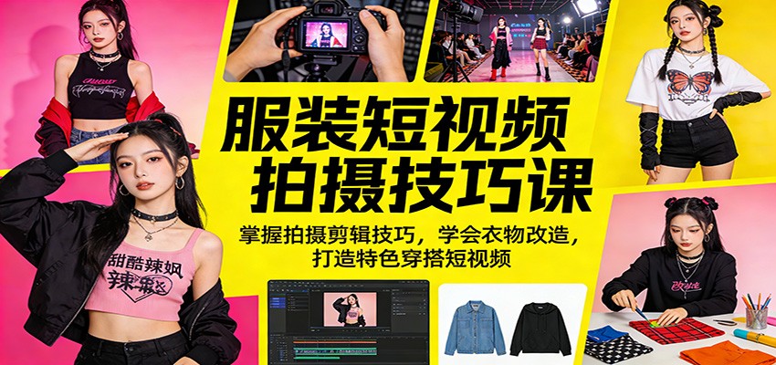 服装短视频拍摄技巧课：掌握拍摄剪辑技巧，学会衣物改造，打造特色穿搭短视频-优优云网创