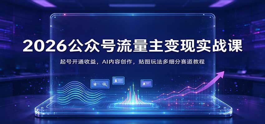 2026公众号流量主变现实战课：起号开通收益，AI内容创作，贴图玩法多细分赛道教程-优优云网创