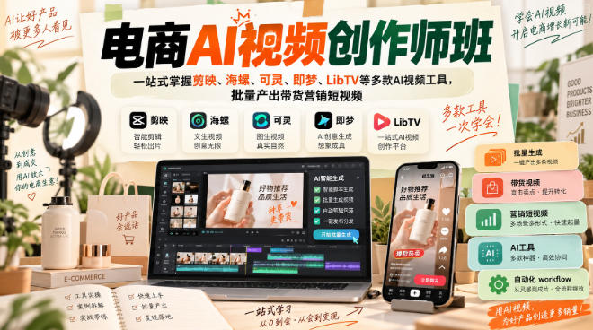 电商AI视频创作师班，一站式掌握剪映、海螺、可灵、即梦、LibTV等多款AI视频工具，批量产出带货营销短视频-优优云网创