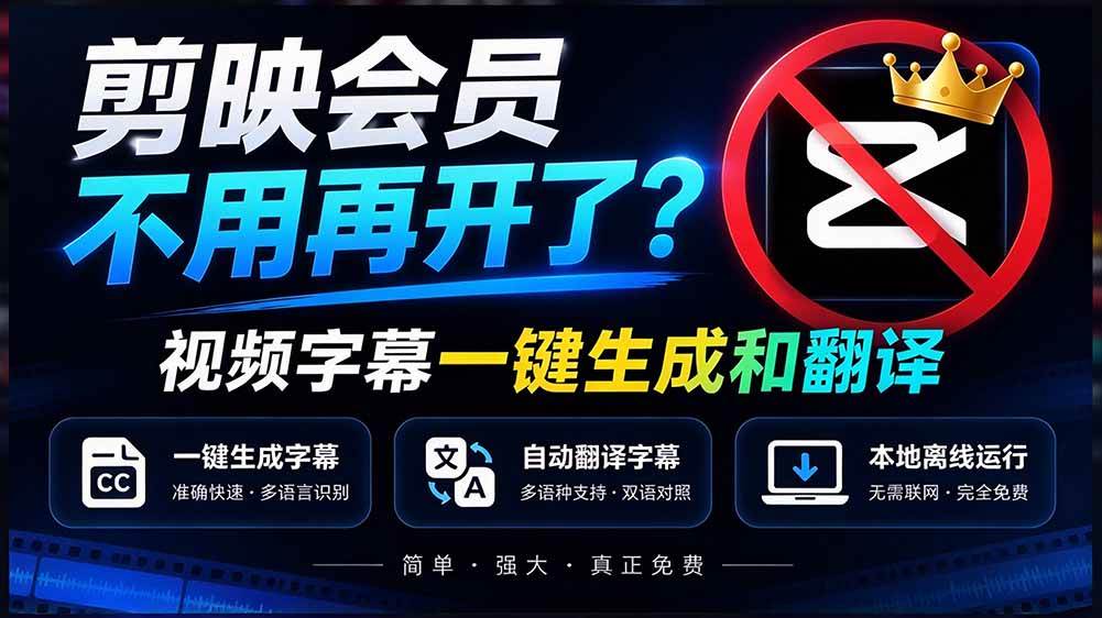 （20728期）剪映会员不用再开了？视频字幕一键生成加翻译，本地离线运行，完全免费，超快速高精度，字幕大师-优优云网创