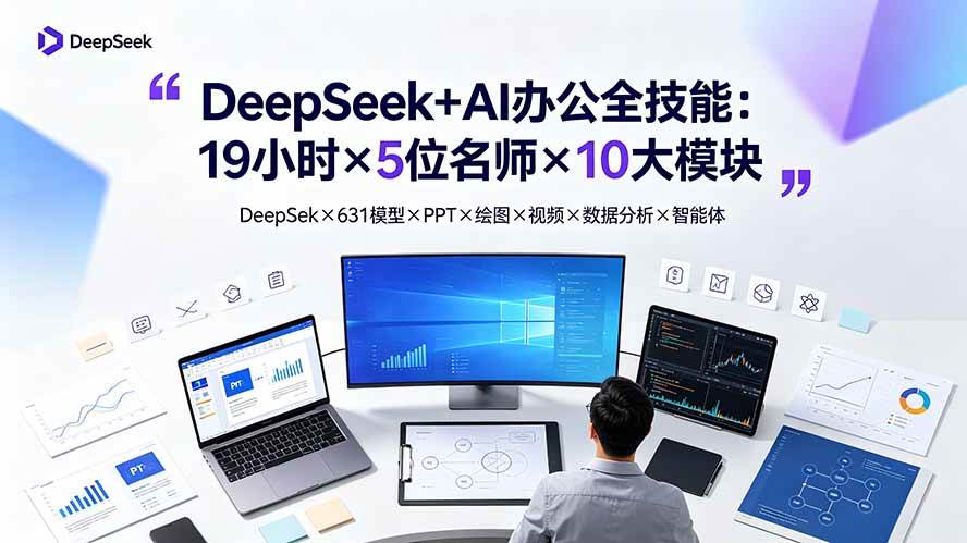 (19411期)DeepSeek+AI办公全技能:19小时×5位名师×10大模块,DeepSeek×631模型×PPT×绘图×视频×数据分析×智能体-优优云网创