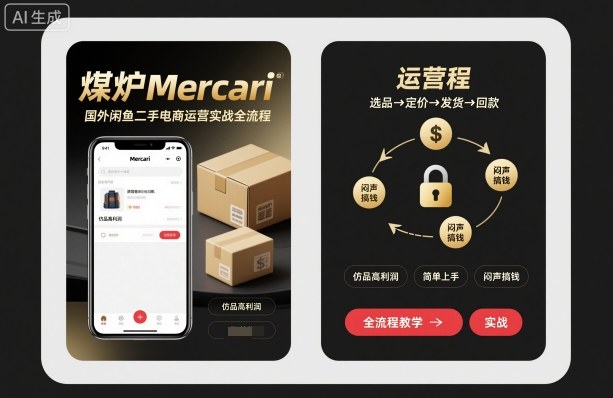 煤炉Mercari国外闲鱼二手电商运营实战全流程，仿品高利润，简单上手，闷声搞钱-优优云网创