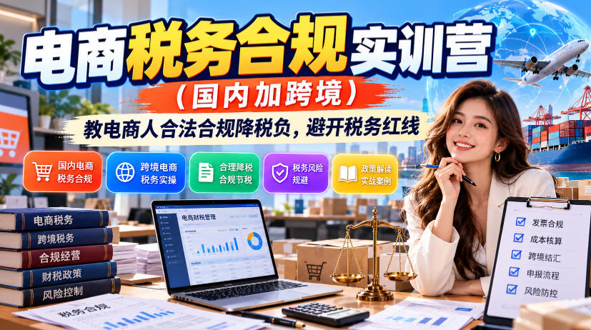电商税务合规实训营（国内加跨境），教电商人合法合规降税负，避开税务红线-优优云网创