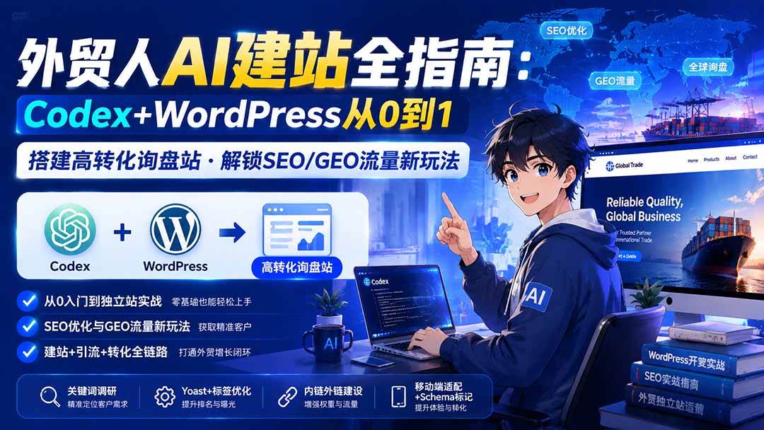 （19818期）外贸人AI建站全指南：Codex+WordPress从0到1·搭建高转化询盘站·解锁SEO/GEO流量新玩法-更新-优优云网创