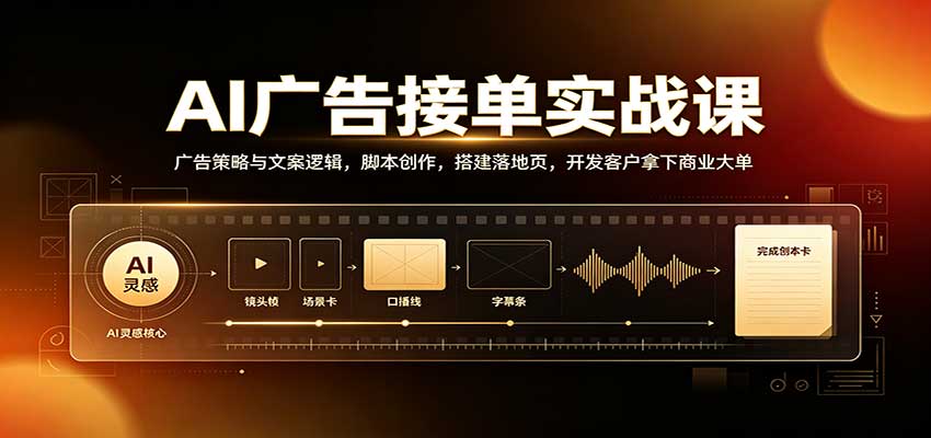 AI广告接单实战：广告策略与文案逻辑，脚本创作，搭建落地页，开发客户拿下商业大单-优优云网创
