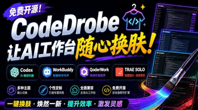 免费开源的CodeDrobe，让AI工作台随心换肤，支持Codex、WorkBuddy等，免费且本地运行！-优优云网创