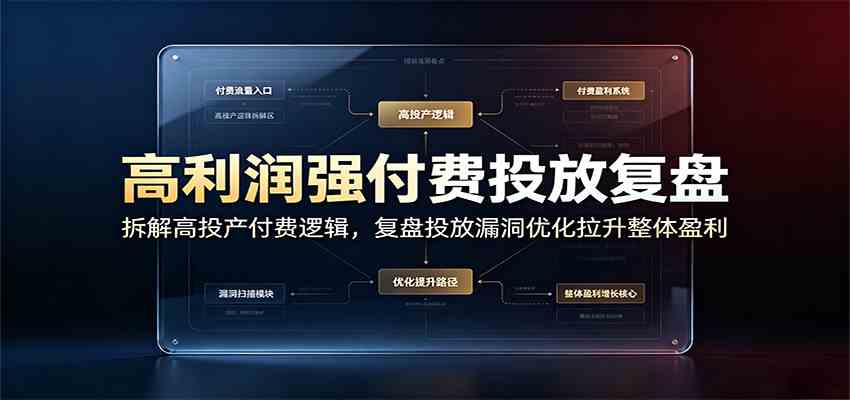 高利润强付费投放复盘:拆解高投产付费逻辑,复盘投放漏洞优化拉升整体盈利-优优云网创
