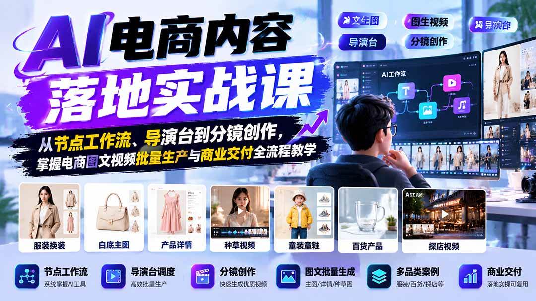 （21136期）AI电商内容落地实战课：从节点工作流、导演台到分镜创作，掌握电商图文视频批量生产与商业交付全流程教学-优优云网创