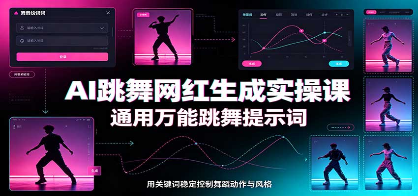 AI跳舞网红生成实操课:通用万能跳舞提示词,多模型适配,人物舞蹈视频制作全套教学-优优云网创