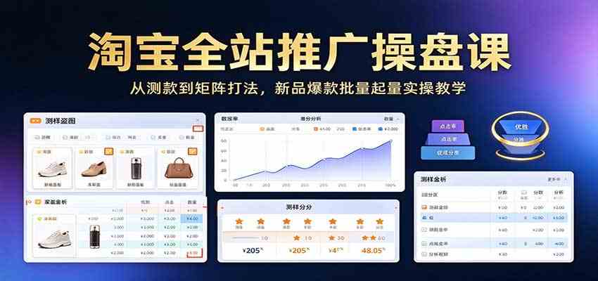淘宝全站推广操盘课：从测款到矩阵打法，新品爆款批量起量实操教学-优优云网创