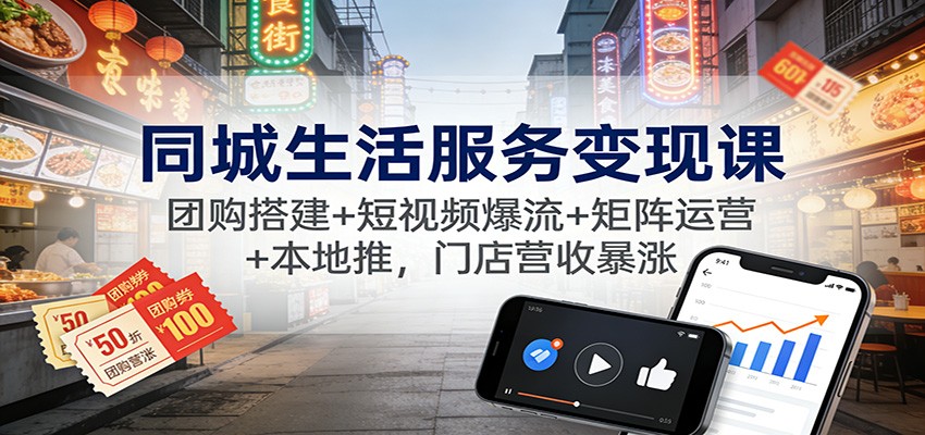 同城生活服务变现课：团购搭建+短视频爆流+矩阵运营+本地推，门店营收暴涨-优优云网创